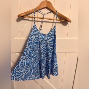 Lilly Pulitzer Blue & White Swirl Print Cami Maisy Top Solar Blue XS 100% silk